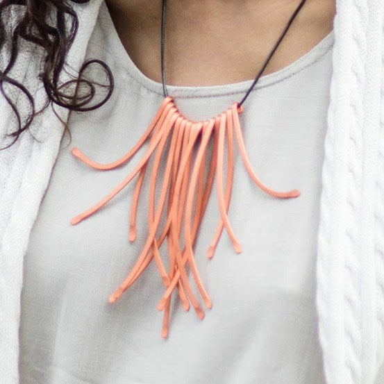 Necklace | Sculptural Straws | Salmon Pink