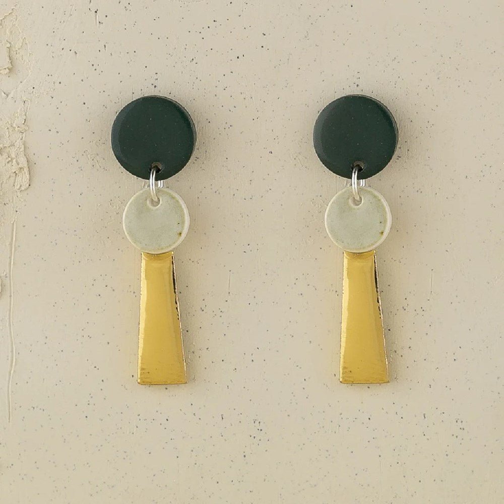 Earrings | small tassel | green & gold