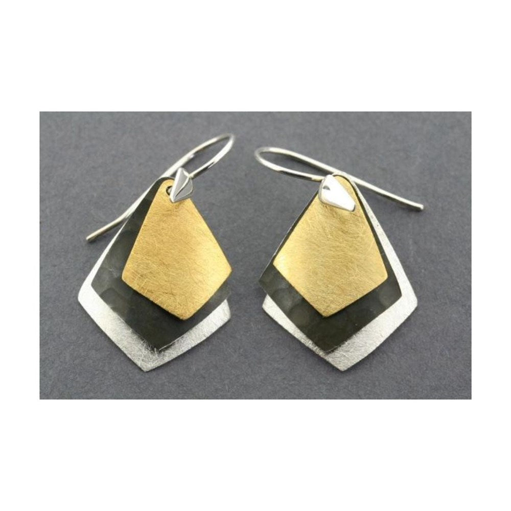 Earrings | 3 layered diamonds |  Gold - Oxidised - Silver