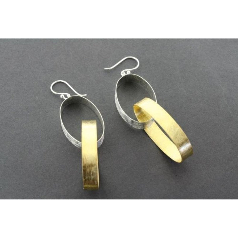 Earrings | Double oval ribbon | Silver - Gold