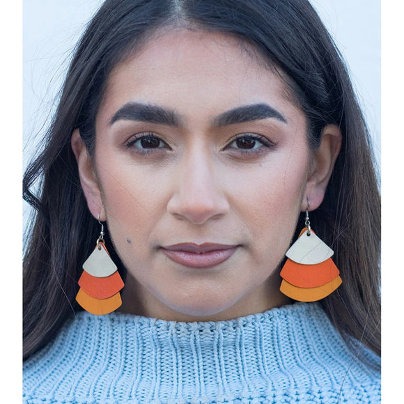 Earrings | Trifan | aluminium | gold, orange & saffron