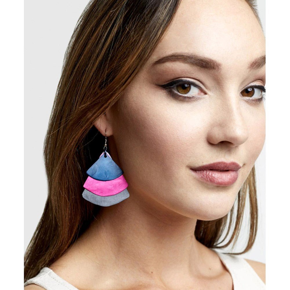 Earrings | Trifan | aluminium | pink, graphite & blue