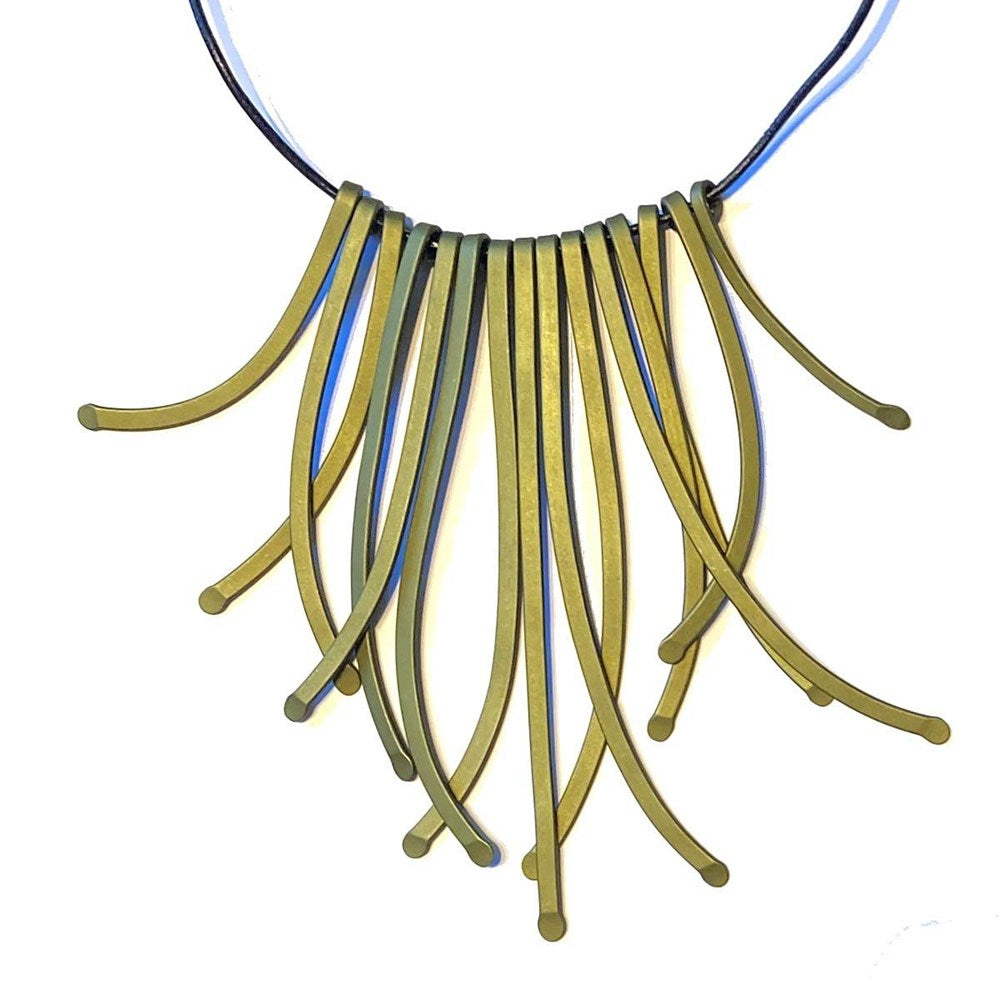 Necklace | Sculptural straws | aluminium | olive green