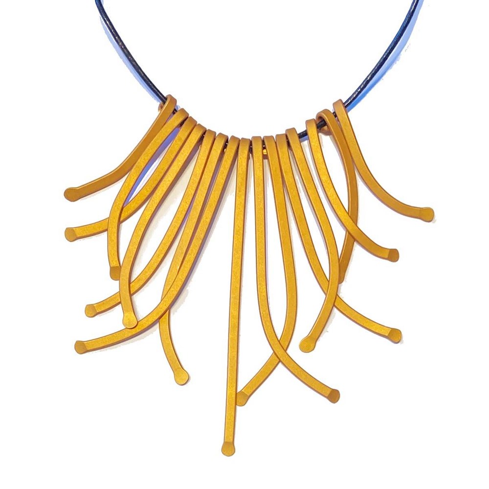 Necklace | Sculptural straws | aluminium | saffron yellow