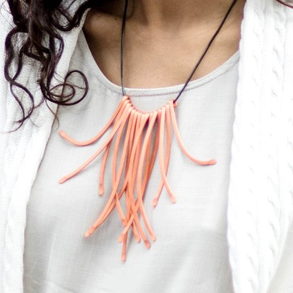Necklace | Sculptural straws | aluminium | salmon pink copper