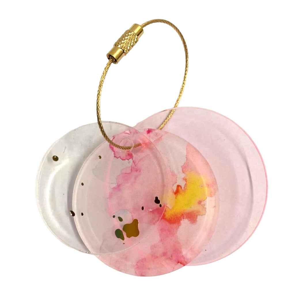 Keyring | watercolour discs | pink and gold
