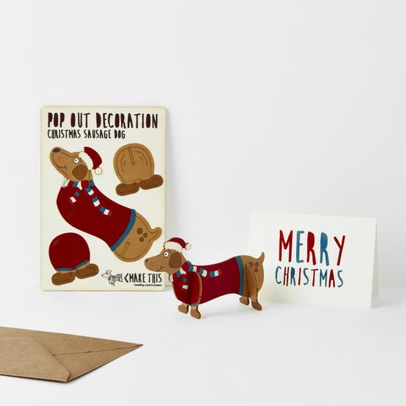 Greeting card | pop out Christmas dachshund | christmas