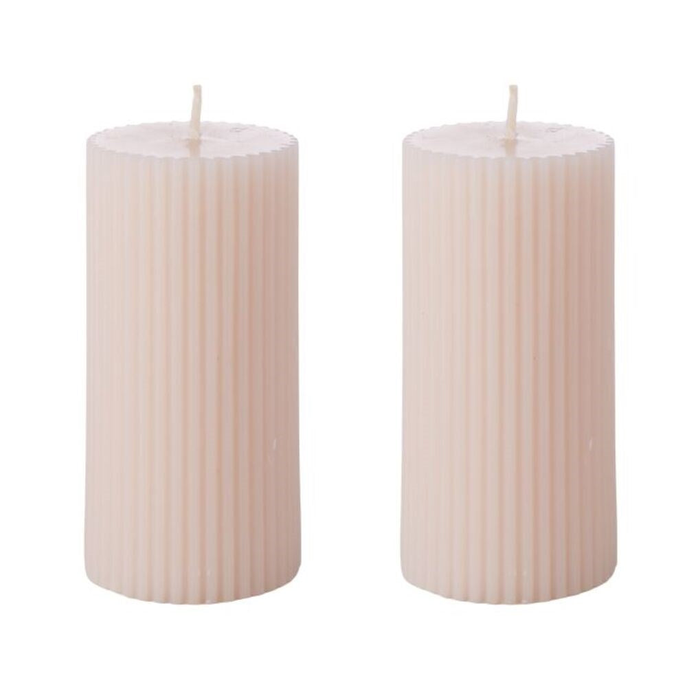 Pillar candle set | ribbed | 10cm | amber resin | set of 2