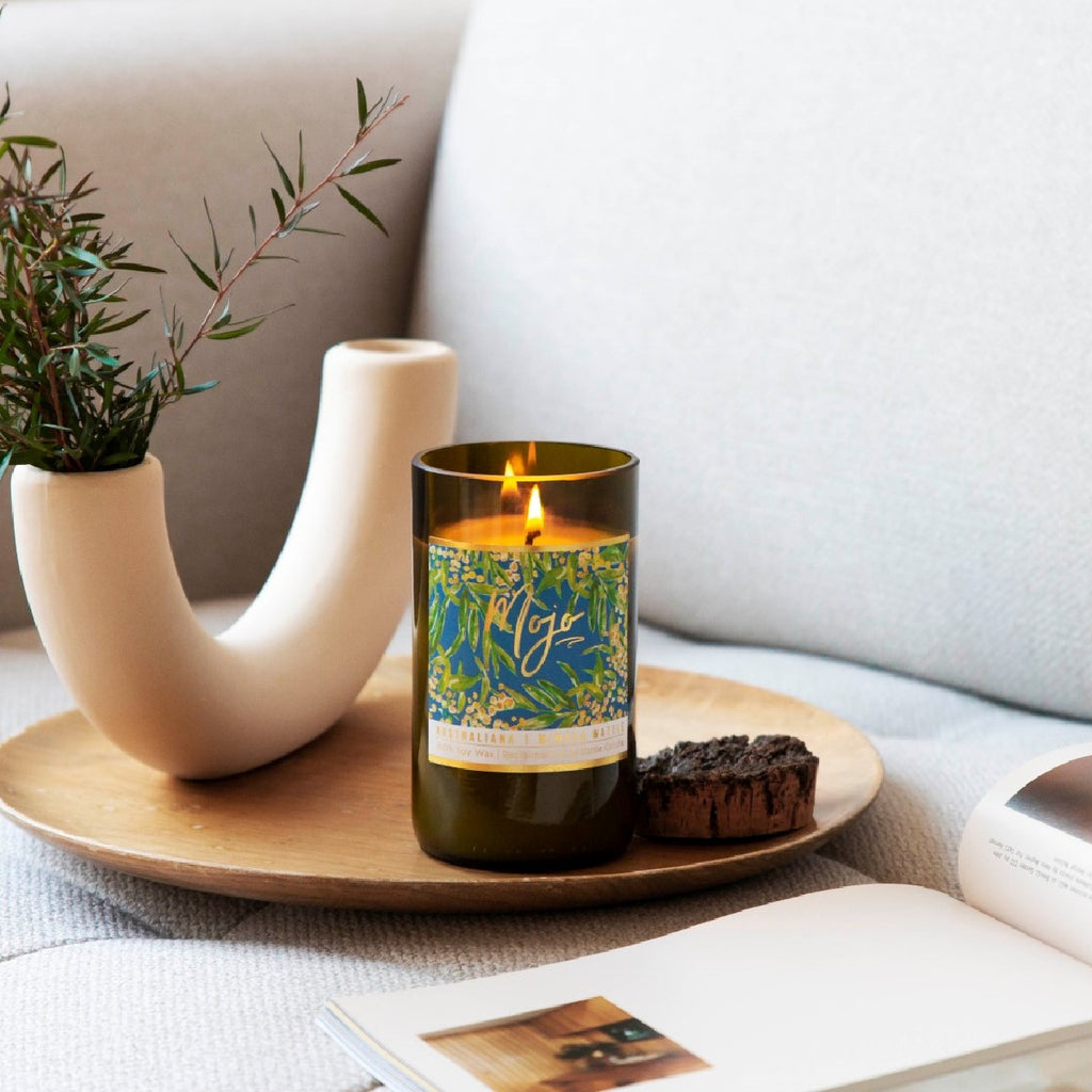 Candle | Mimosa Wattle | Australiana collection | Reclaimed wine bottle