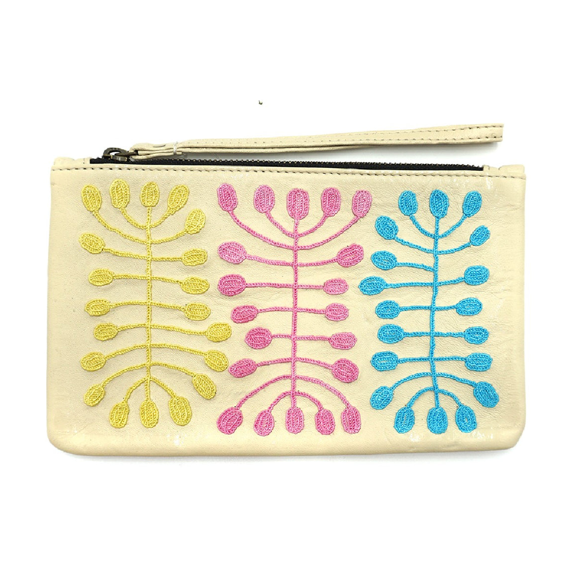 Clutch Bag | Leather | Mitjili Napurrula | Yellow, pink & blue
