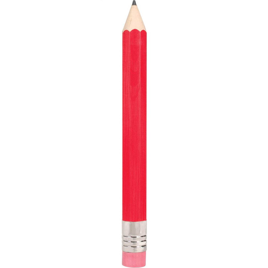 A sharpened jumbo red pencil with a rubber end. 