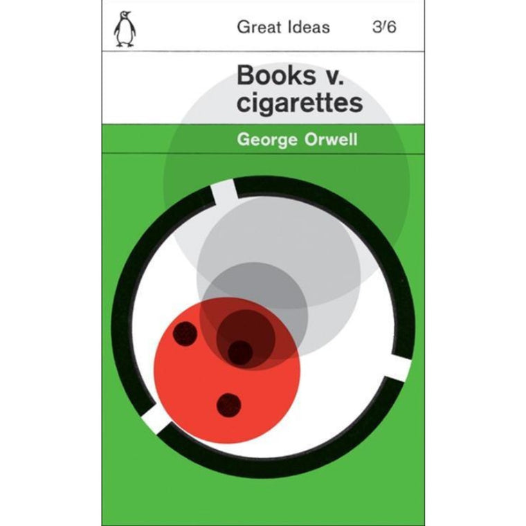 Image featuring a book cover with a green and white background with a graphic illustration of a cigarette holder with the words Books v cigarettes above it