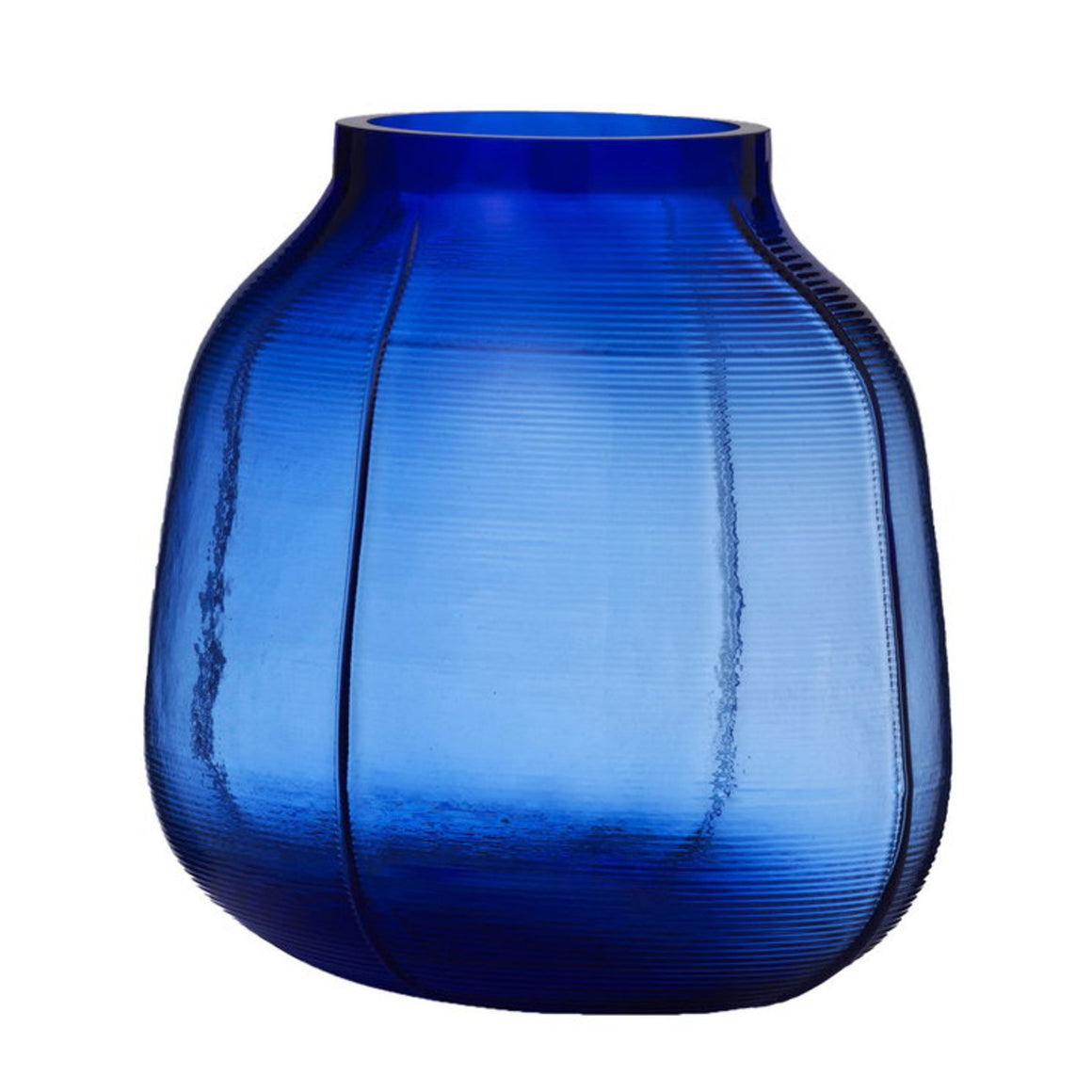 Image featuring a moulded coloured (navy blue) glass vase