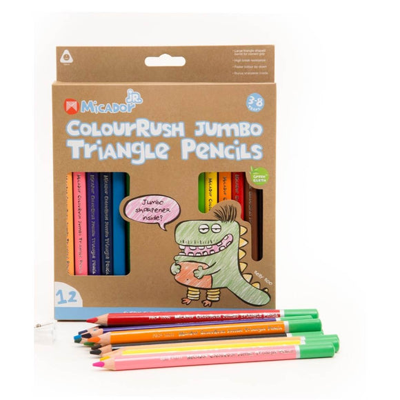 Sliding out of the cardboard coloured packaging is twelve coloured pencils with a sharpener in the centre. 
