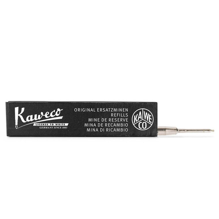 A silver pen refill is peering out of the black rectangular box with a white 'Kaweco' logo.  