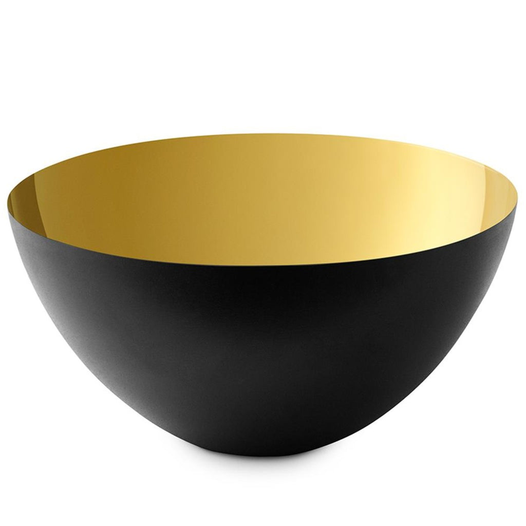 A deep Krenit bowl with a matte outer surface and a reflective gold surface inside. 
