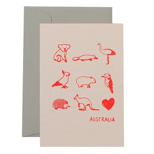 Greeting Card | Australian Animals | neon coral on blush | all occasions