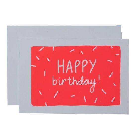 Greeting Card | Streamer confetti Birthday | neon coral on blush | birthday