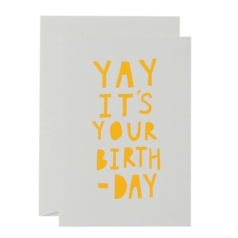 Greeting Card | Yay its your birthday | yellow on white | birthday