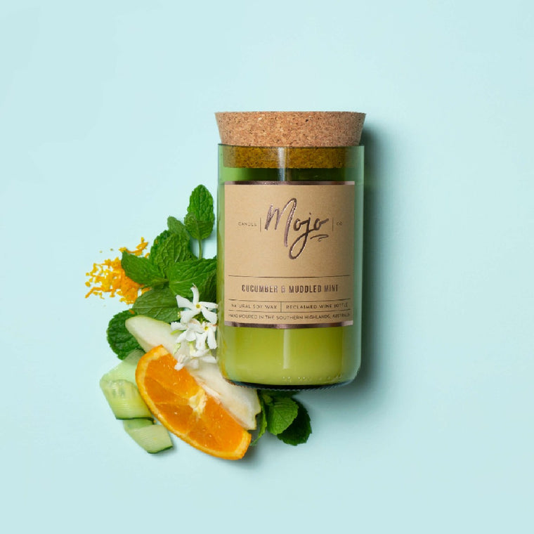 Candle | Cucumber & muddled mint | Reclaimed wine bottle