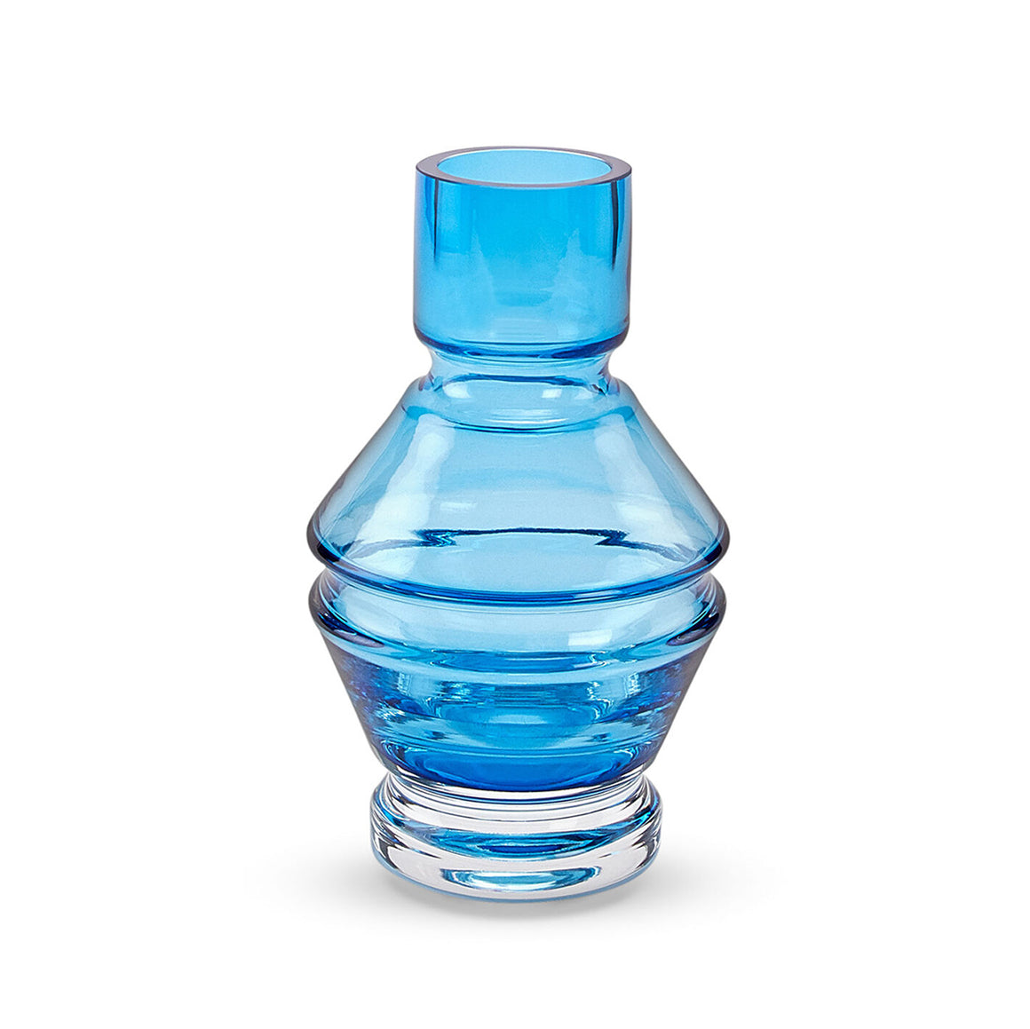 A structural and ridged glass vase in a aquamarine blue tone