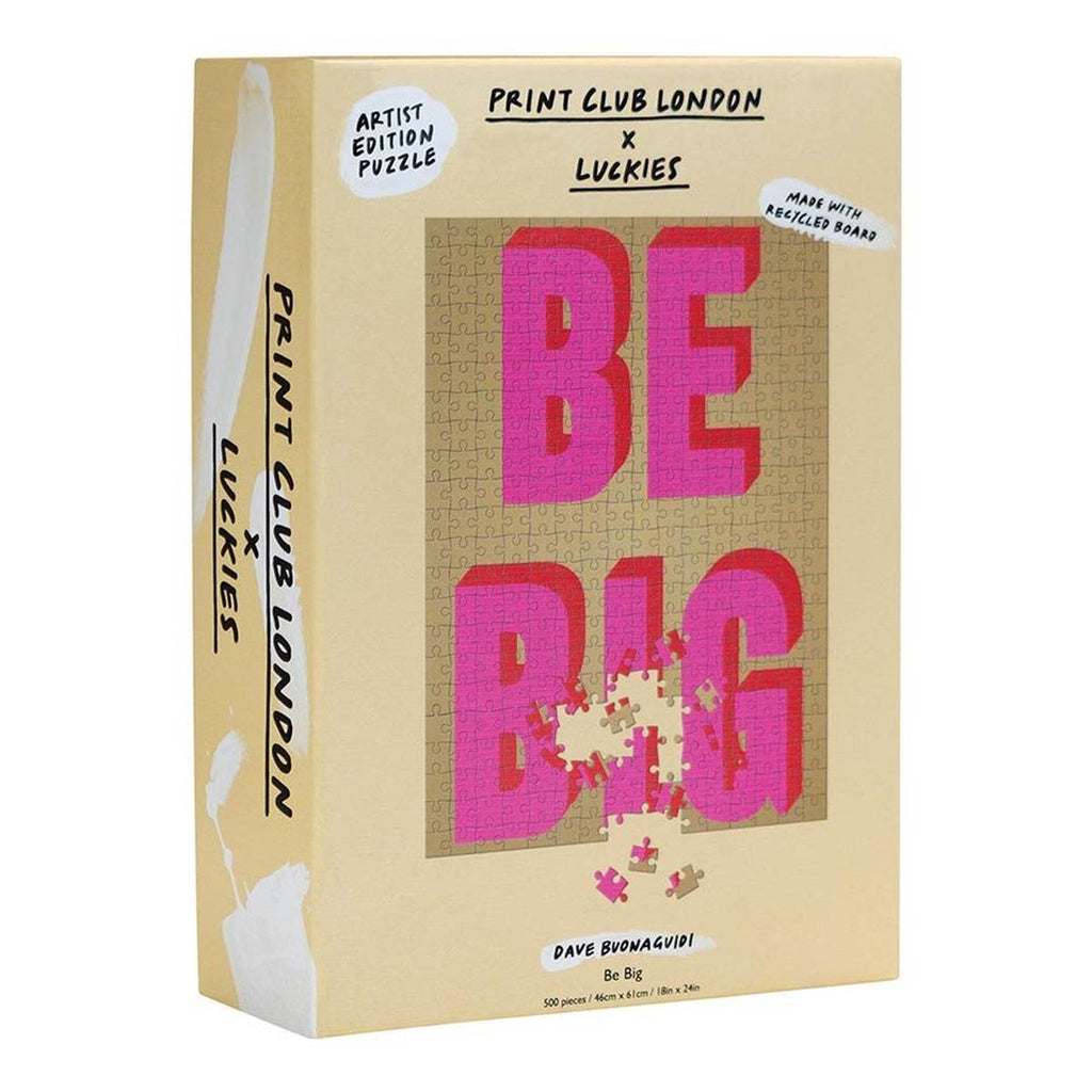 Tan packaging featuring an image of the completed puzzle with the text Be Big on the front