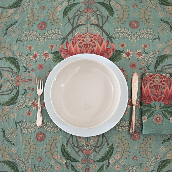Linen tablecloth | bush bouquet | teal | 150 x 250 cm