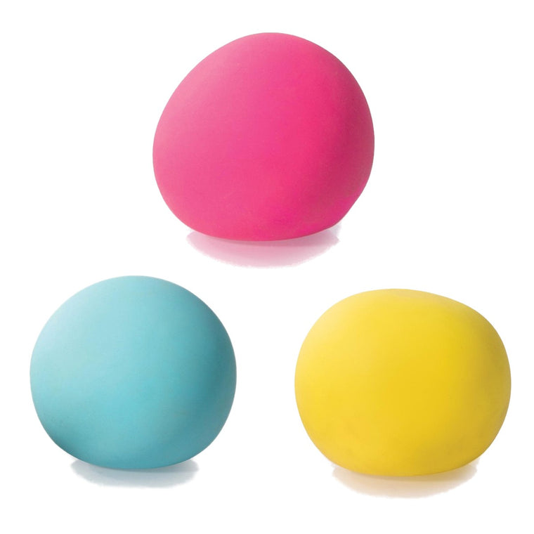 Three Sensory Squeeze Balls in Pink, Red and Blue.