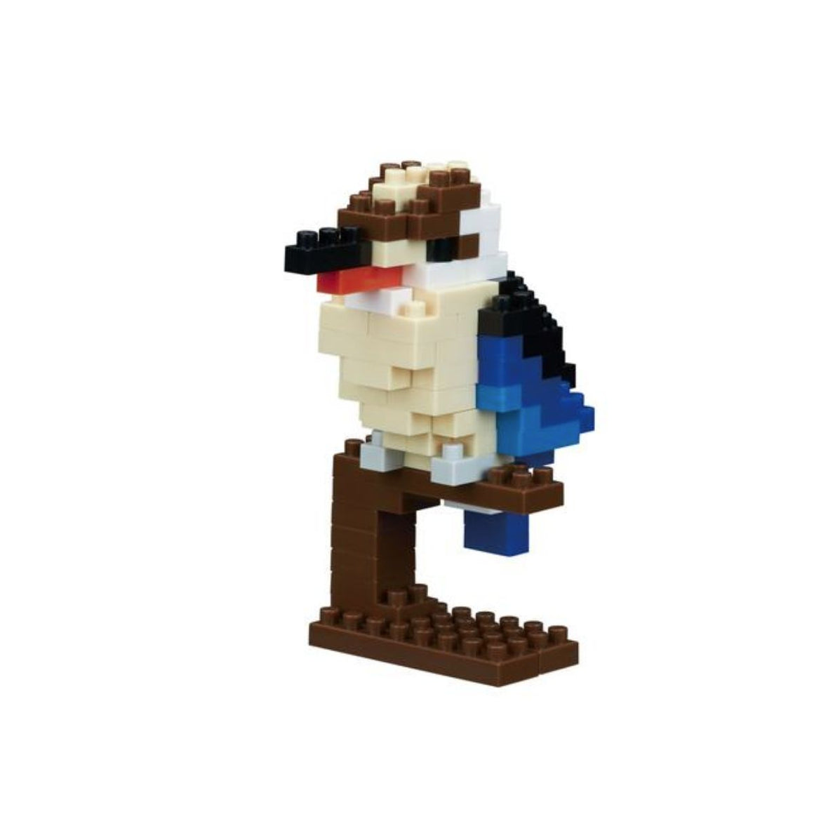 Micro-sized building blocks to replicate intricate detail of a Kookaburra featuring the colours black, white, blue, brown, red 