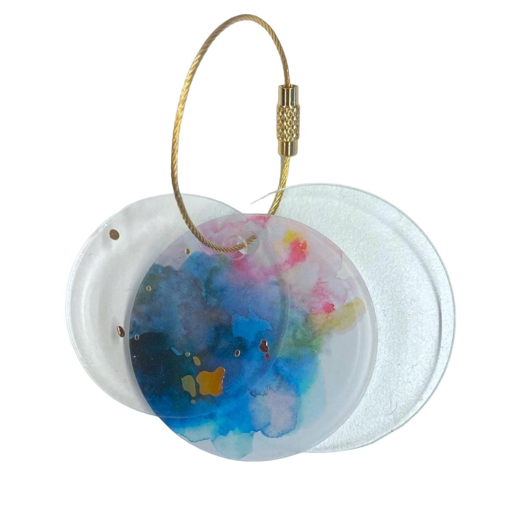 Keyring | watercolour discs | blue and gold