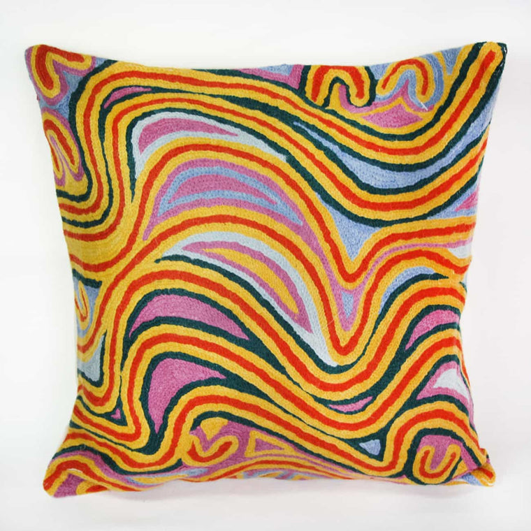 Cushion Cover | Wool 40cm | Liddy Napanangka Walker | Bright Yellow Red & Pink